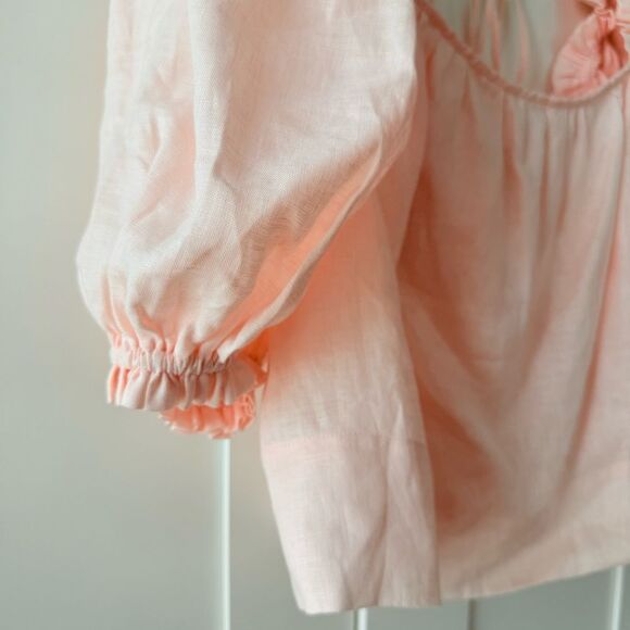 HARSHMAN Pink Puff Sleeve Linen Top | Size Small - Picture 2 of 5